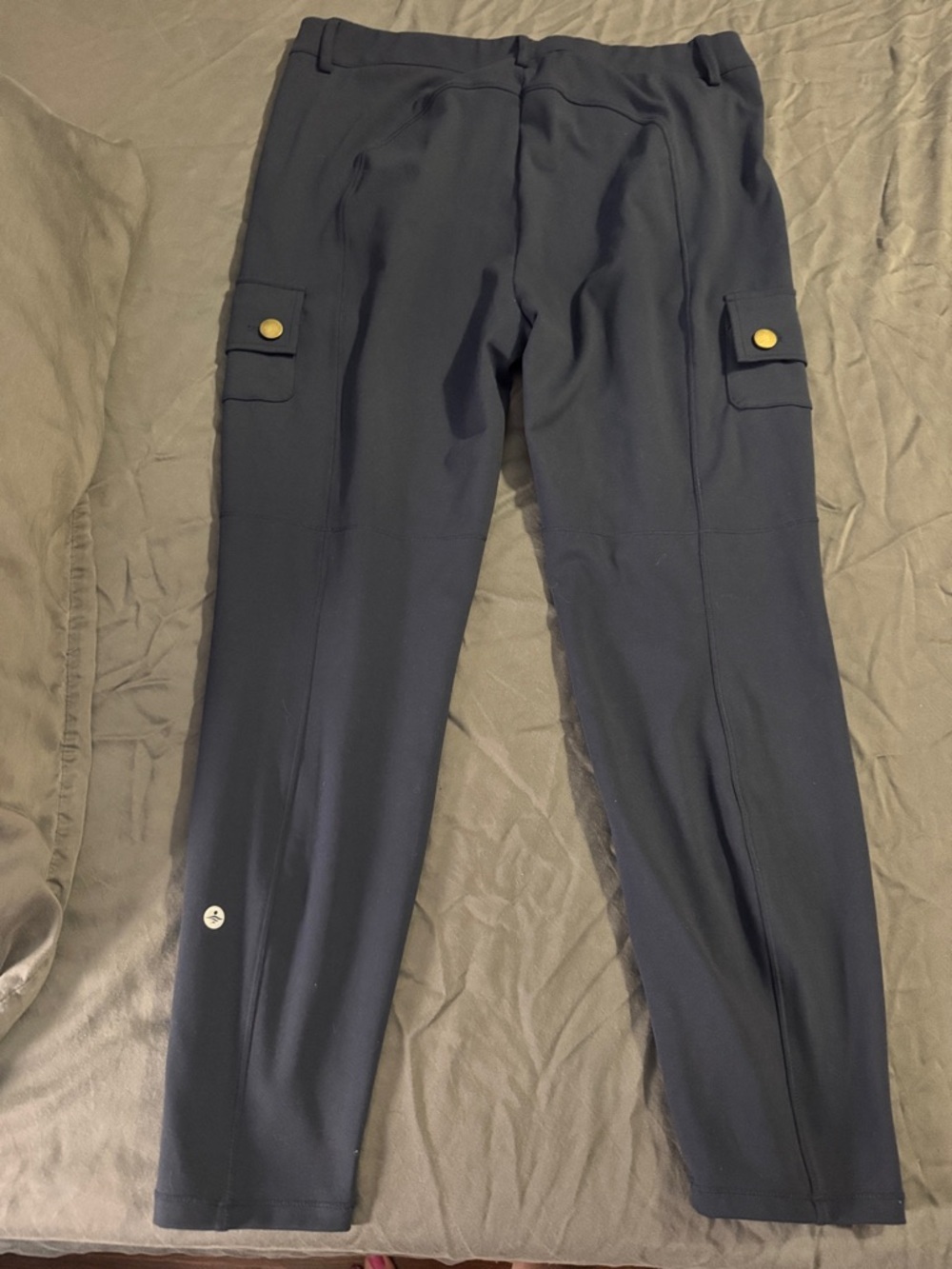 HALARA Navy Cargo Pants with Gold-Tone Buttons - Picture 3 of 7